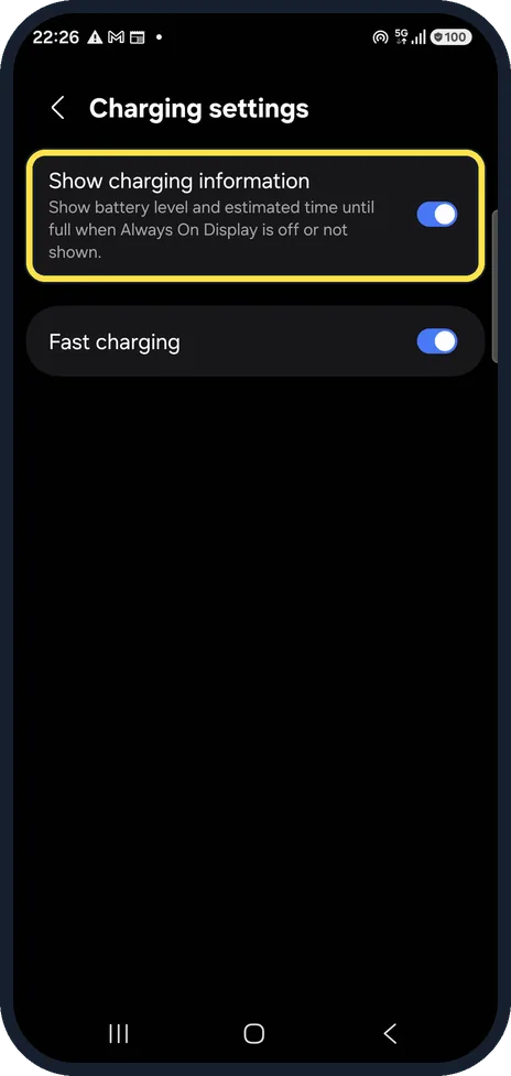 Android screenshot: See the charging time