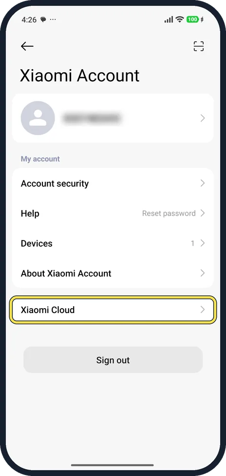 Android screenshot: Open Xiaomi Account