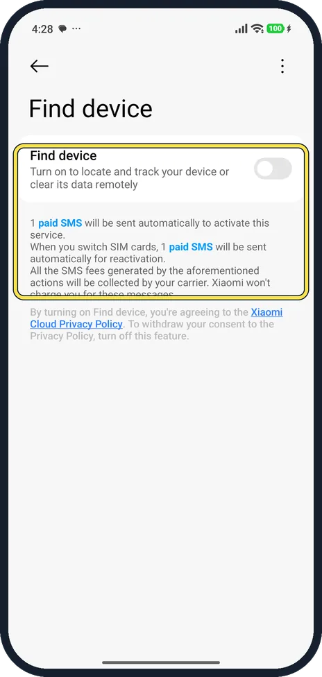 Android screenshot: Read the note, then turn it on