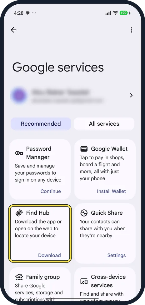 Android screenshot: Or use Google Find Hub