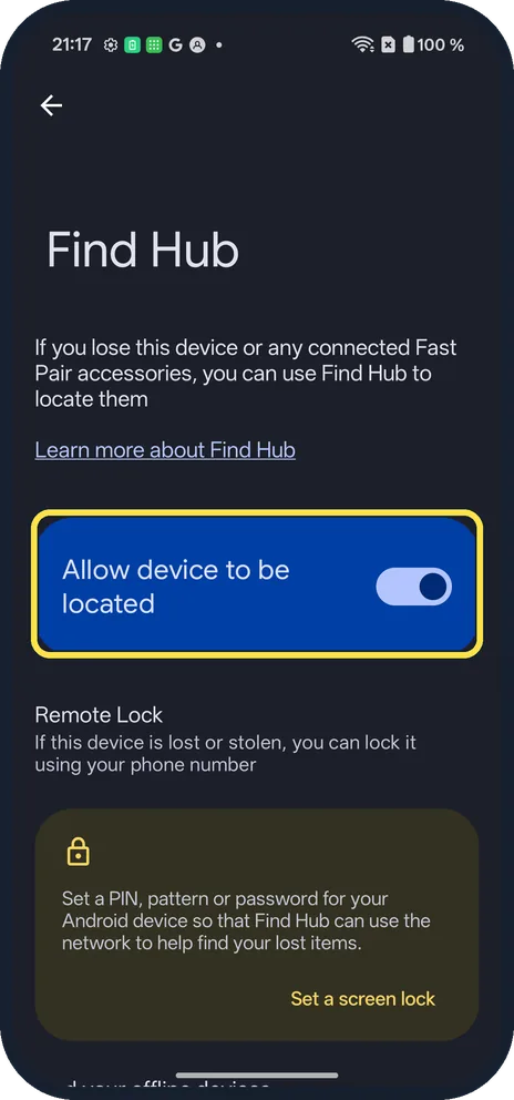 Android screenshot: Allow device to be located