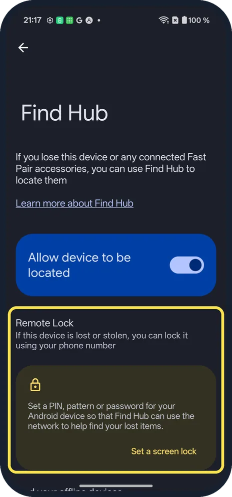 Android screenshot: Remote Lock