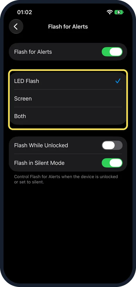iPhone screen: Choose what flashes