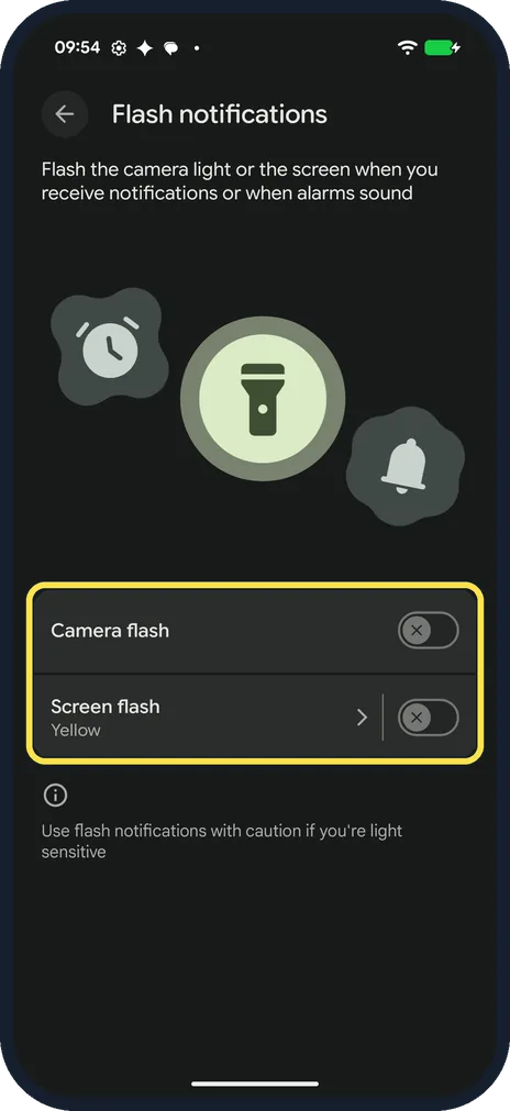 Android screenshot: Camera flash or Screen flash