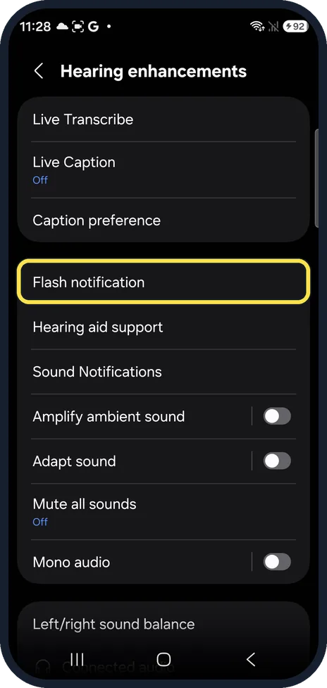 Android screenshot: Tap Flash notification