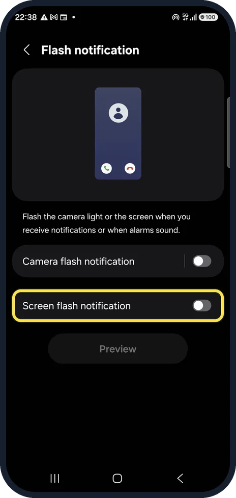 Android screenshot: Screen flash