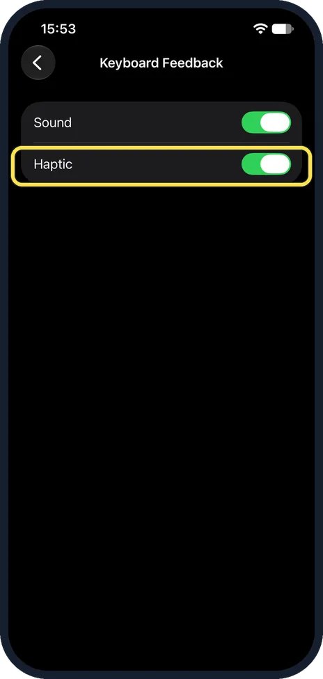 iPhone screen: Switch on Haptic