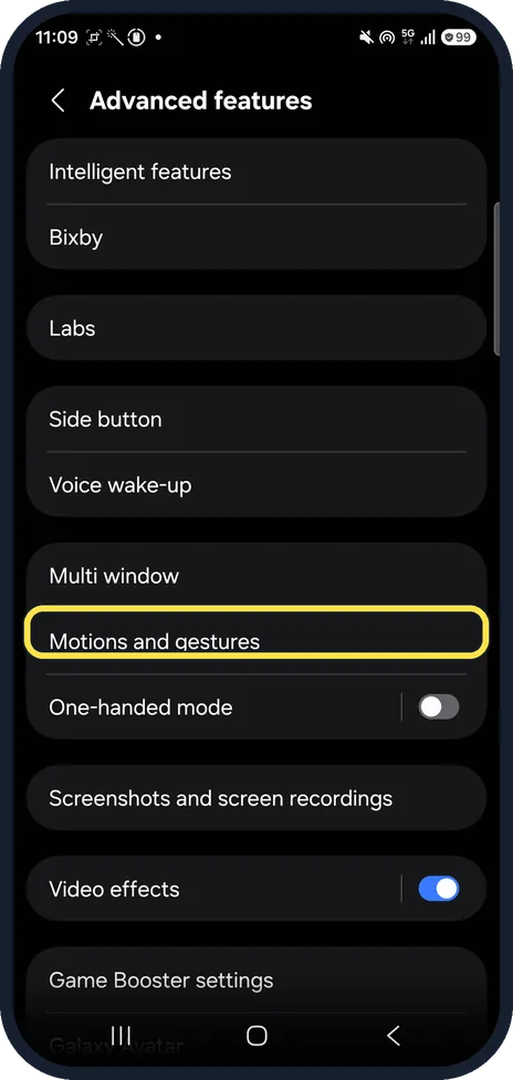 Screenshot from the guide: How to turn on Lift to wake and double tap to wake on a Samsung Galaxy (One UI 9)