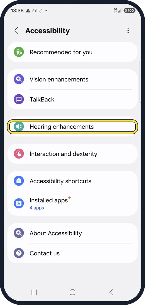 Android screenshot: Open Hearing enhancements