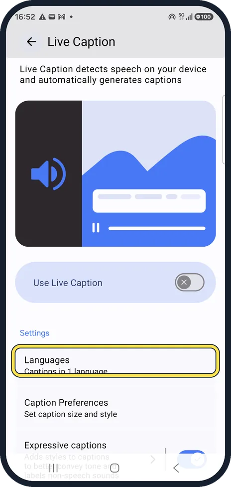 Android screenshot: Check the language