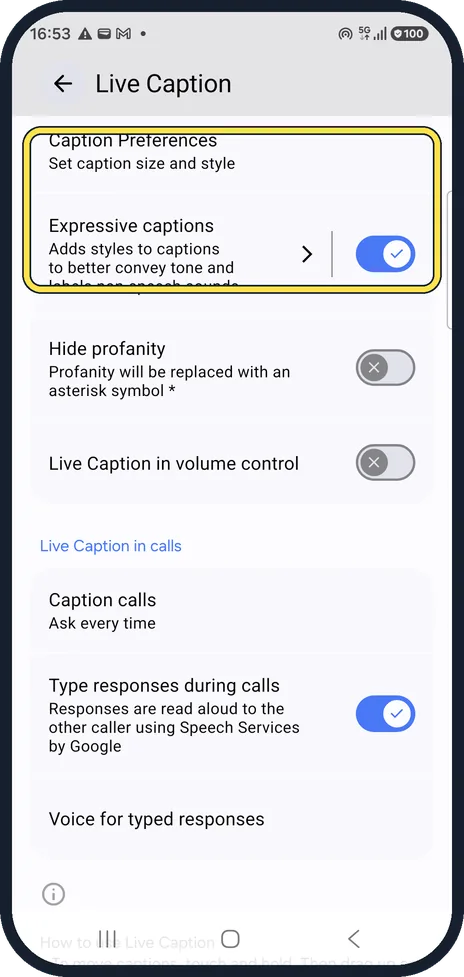 Android screenshot: Change the caption look
