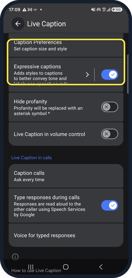 Android screenshot: Change the caption look