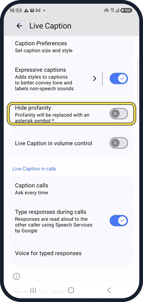 Android screenshot: Hide swear words