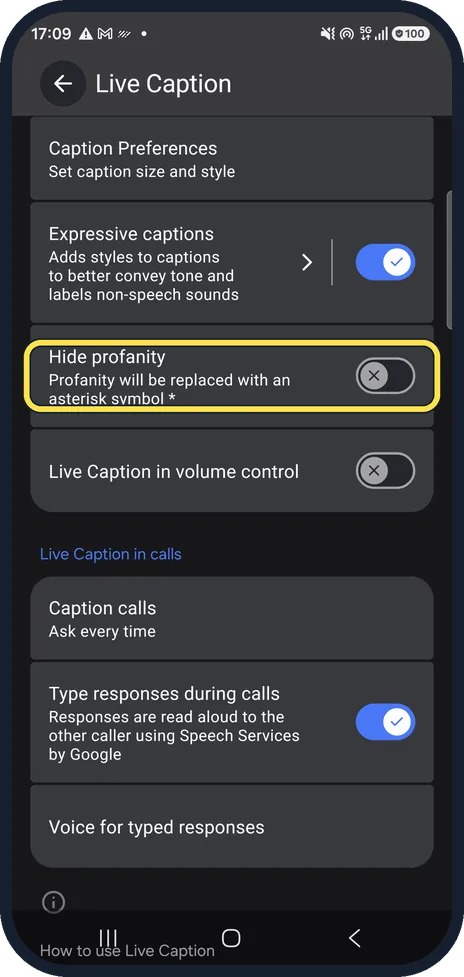Android screenshot: Hide swear words