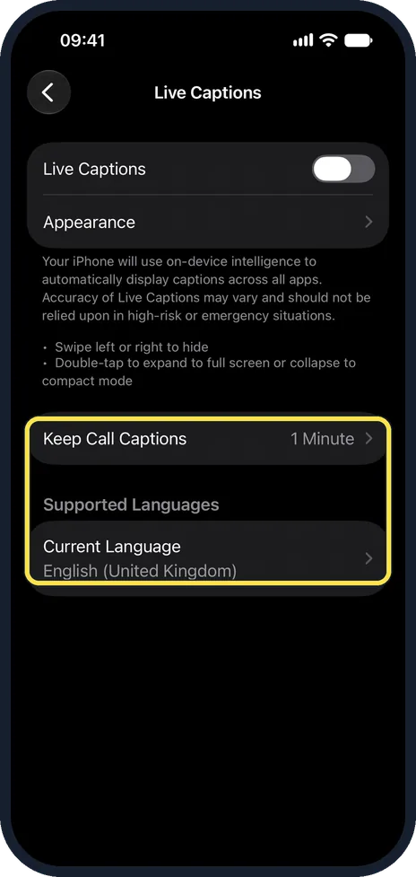 iPhone screen: Check the language