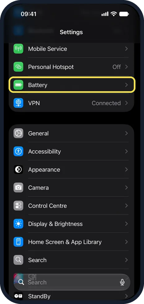Screenshot from the guide: How to turn on Low Power Mode on an iPhone