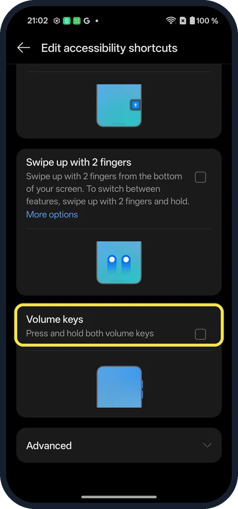 Android screenshot: Or the volume keys