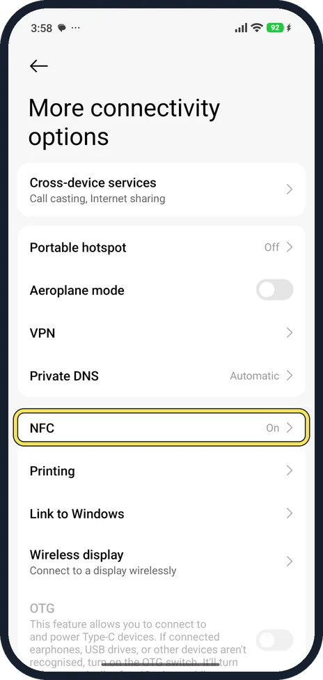 Screenshot from the guide: How to turn on NFC and tap to pay on a Xiaomi phone (HyperOS 3)