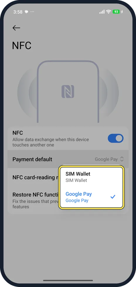 Android screenshot: Choose the payment app