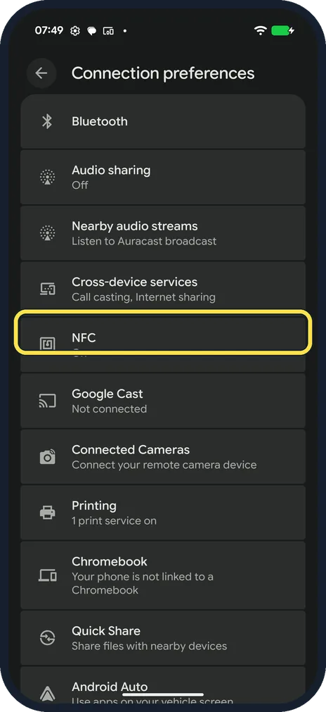 Android screenshot: Tap NFC