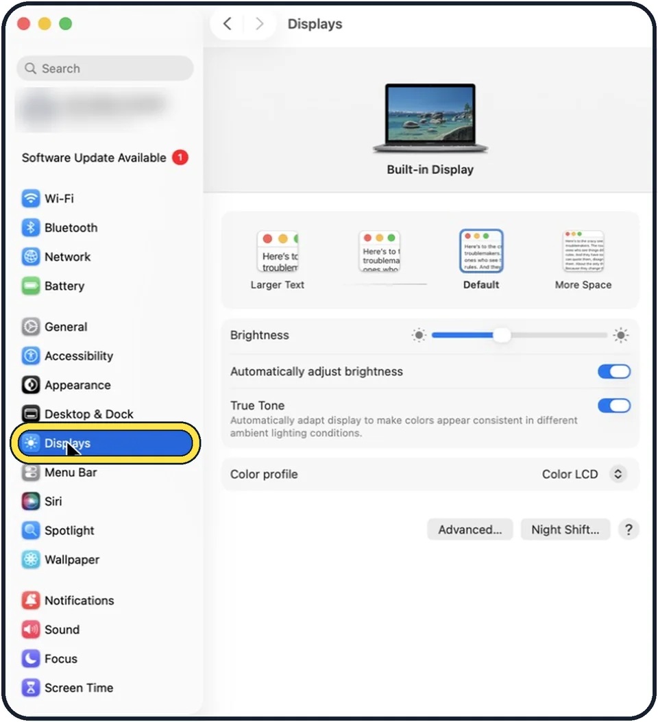 Screenshot from the guide: How to turn on Night Shift on a Mac