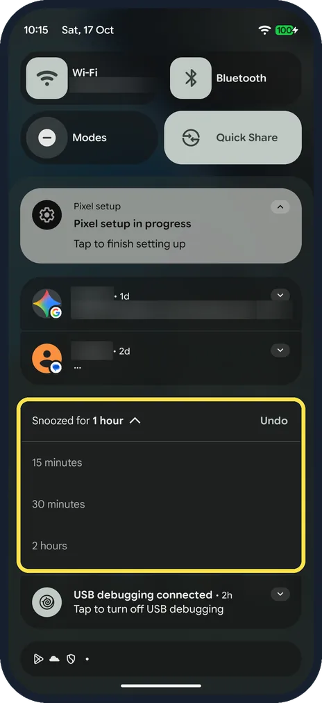 Android screenshot: Pick another time, or Undo