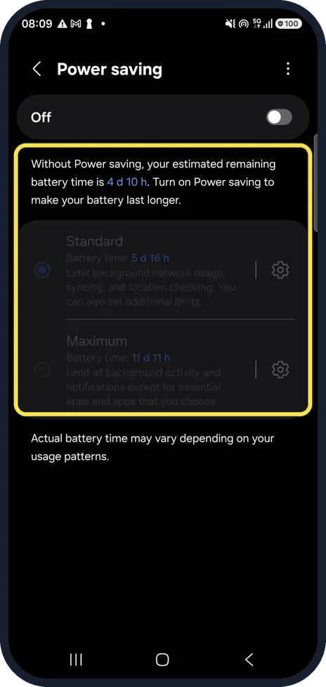 Android screenshot: Check the estimates