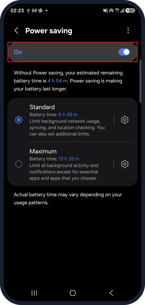 Android screenshot: Switch it on