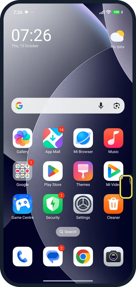 Android screenshot: Find the handle