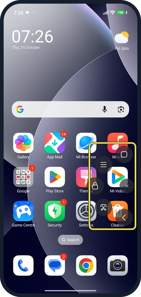 Android screenshot: Tap it for shortcuts
