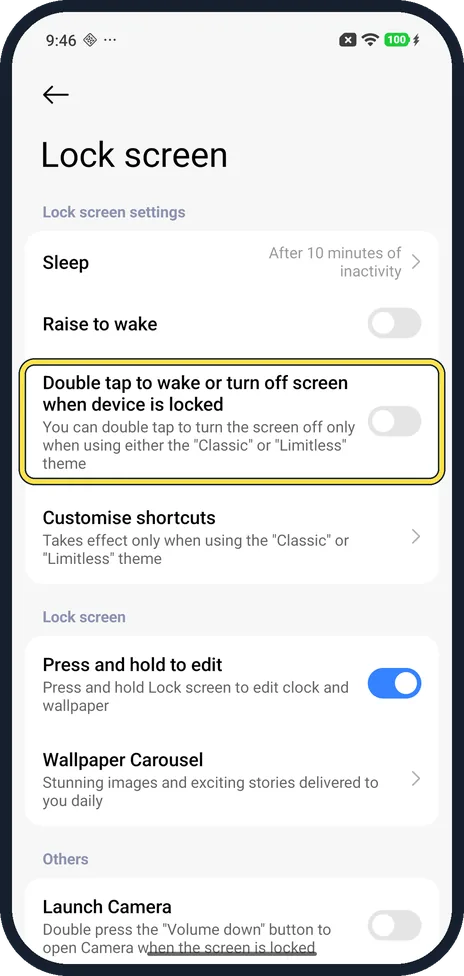Android screenshot: Double tap to wake