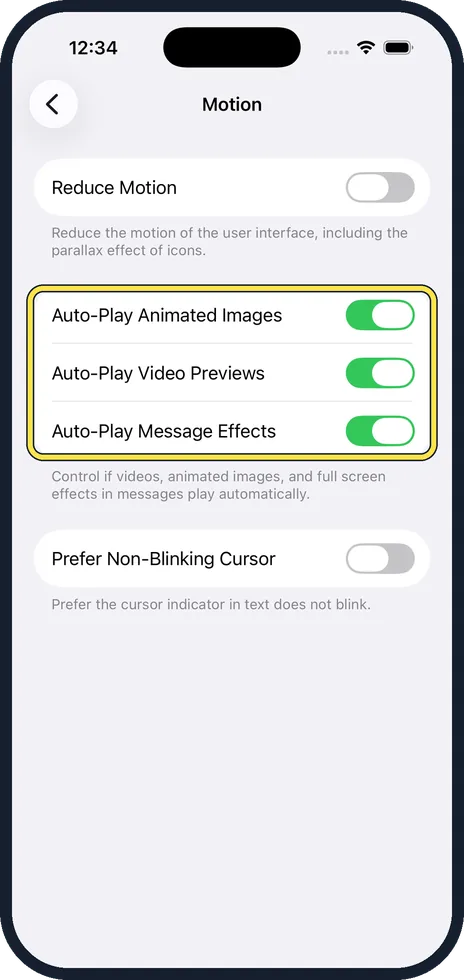 iPhone screen: Decide about the auto-play switches