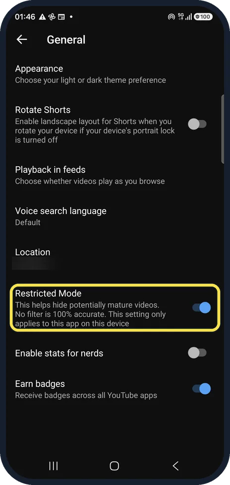 Android screenshot: Switch it on