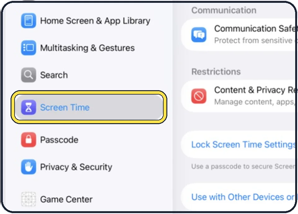 iPad screenshot: Tap Screen Time