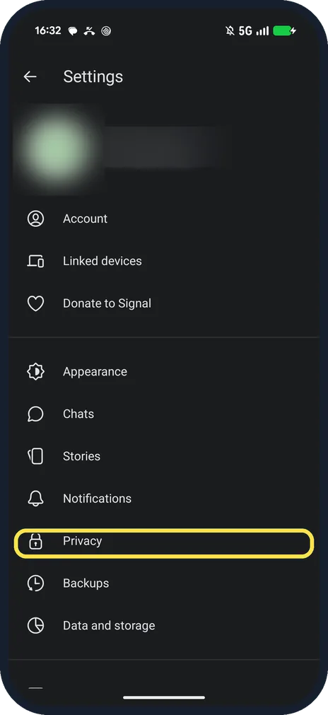 Android screenshot: Tap Privacy