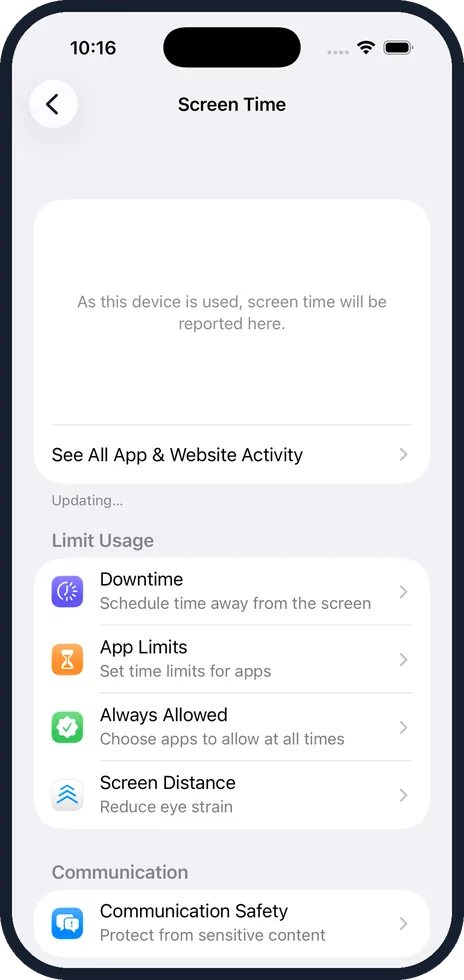 iPhone screen: Check that the full menu appears