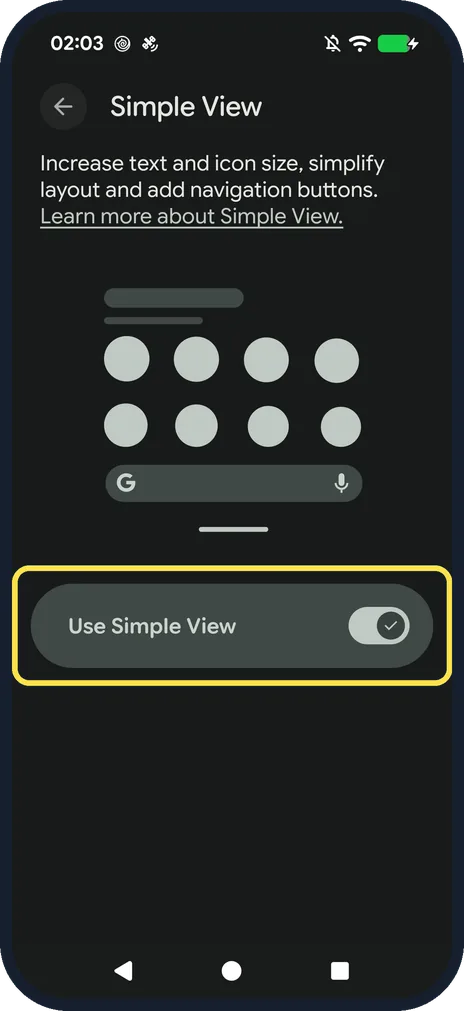 Android screenshot: Check it is on