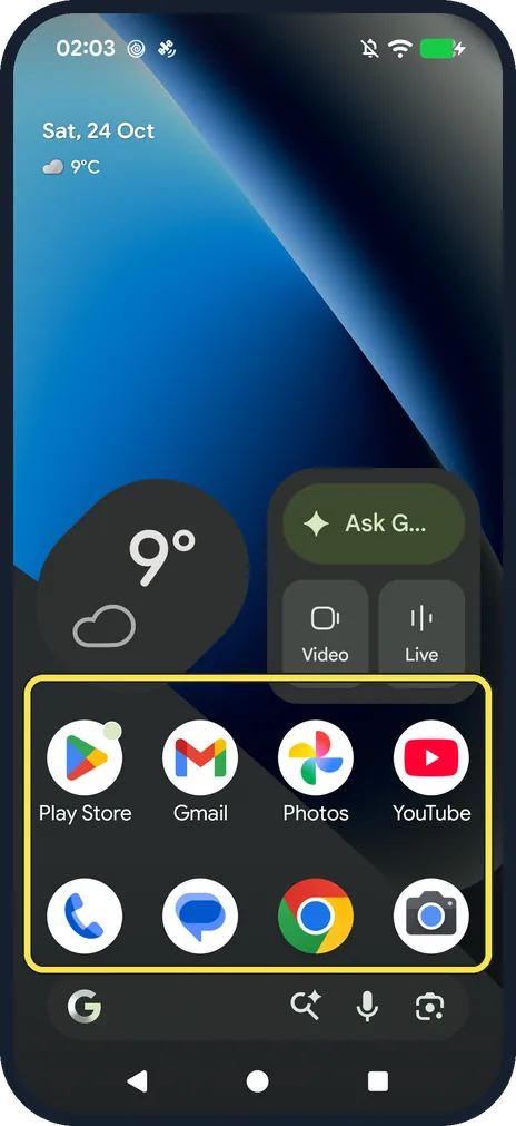 Android screenshot: See the new Home screen
