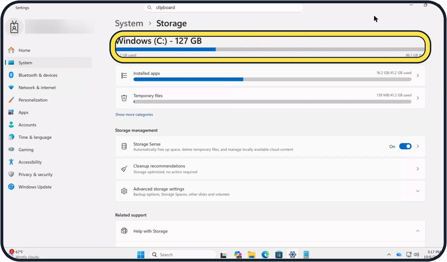 Screenshot from the guide: How to turn on Storage Sense on Windows 11
