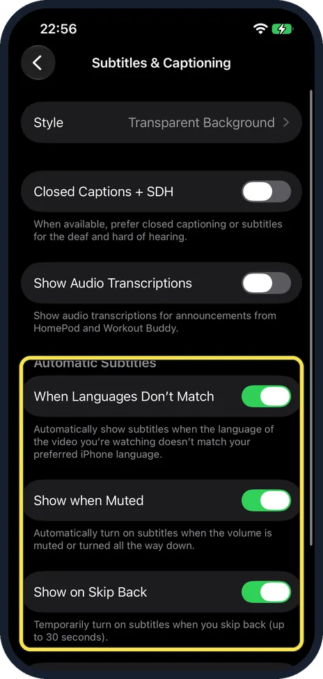 iPhone screen: Check the automatic subtitles
