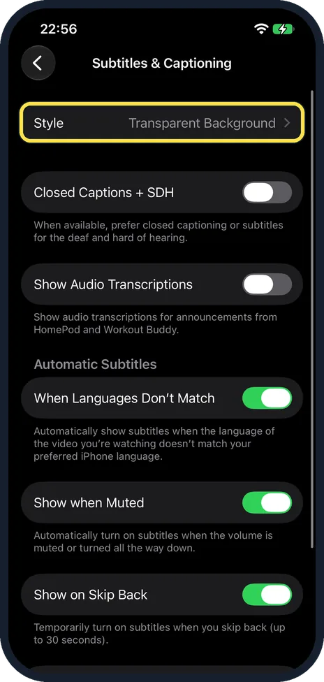 iPhone screen: Change how the captions look