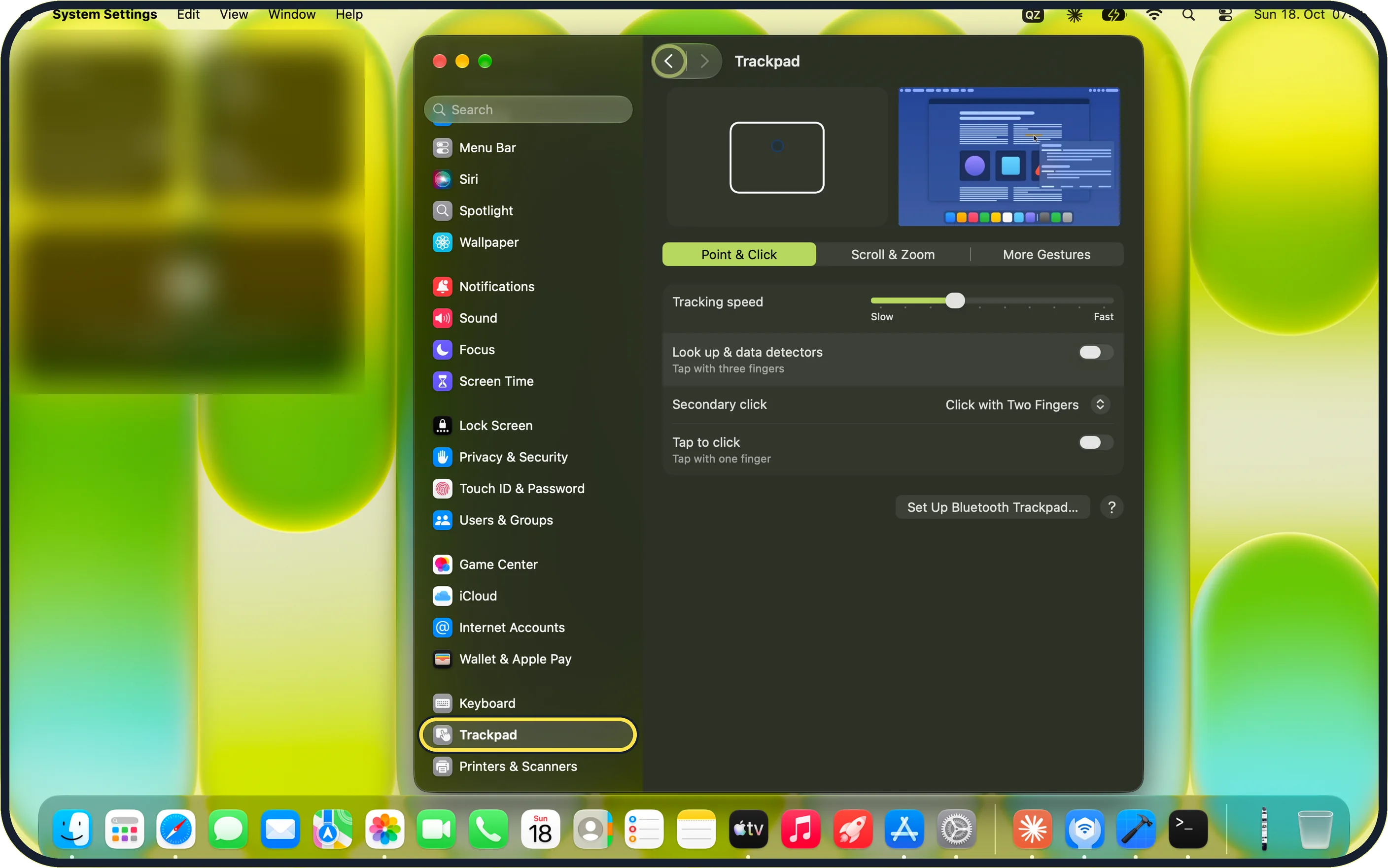 Mac screenshot: Click Trackpad in the sidebar