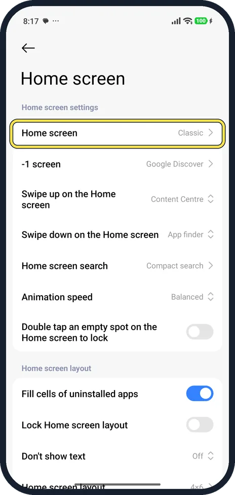 Screenshot from the guide: How to turn on the app drawer on a Xiaomi phone (HyperOS 3)