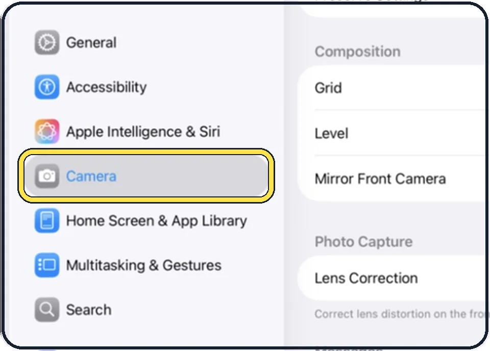 iPad screenshot: Tap Camera
