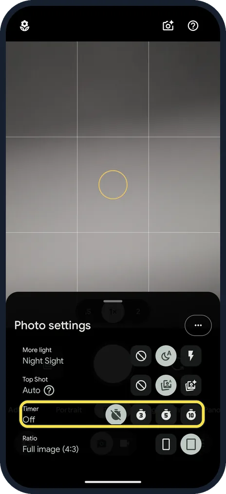 Android screenshot: Set the Timer if you want one