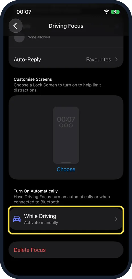 iPhone screen: Tap While Driving