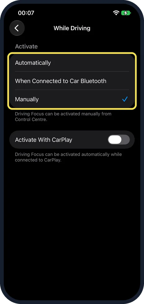 iPhone screen: Choose when it starts