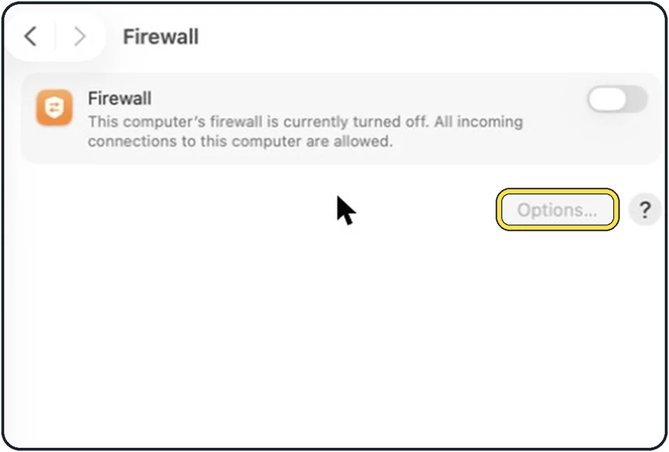 Part of the Mac System Settings window: Click Options for more control