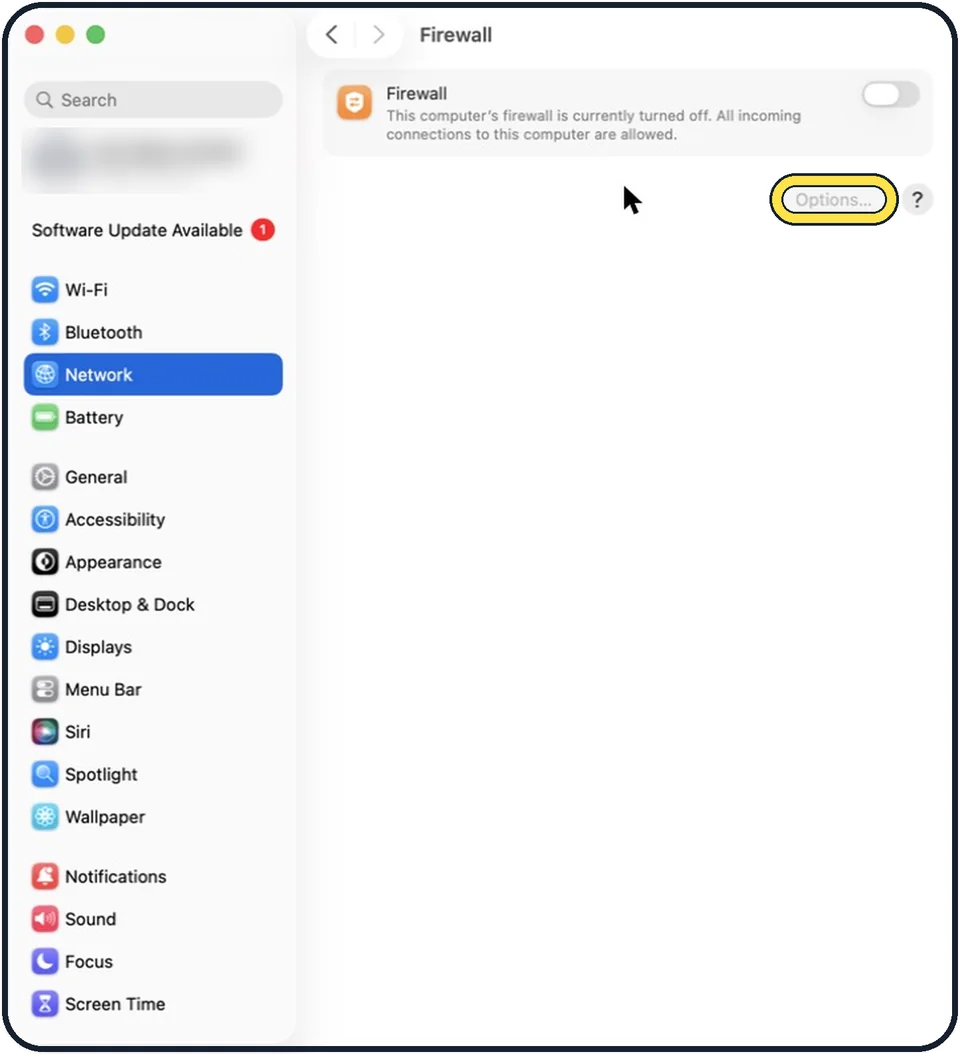 Mac screenshot: Click Options for more control