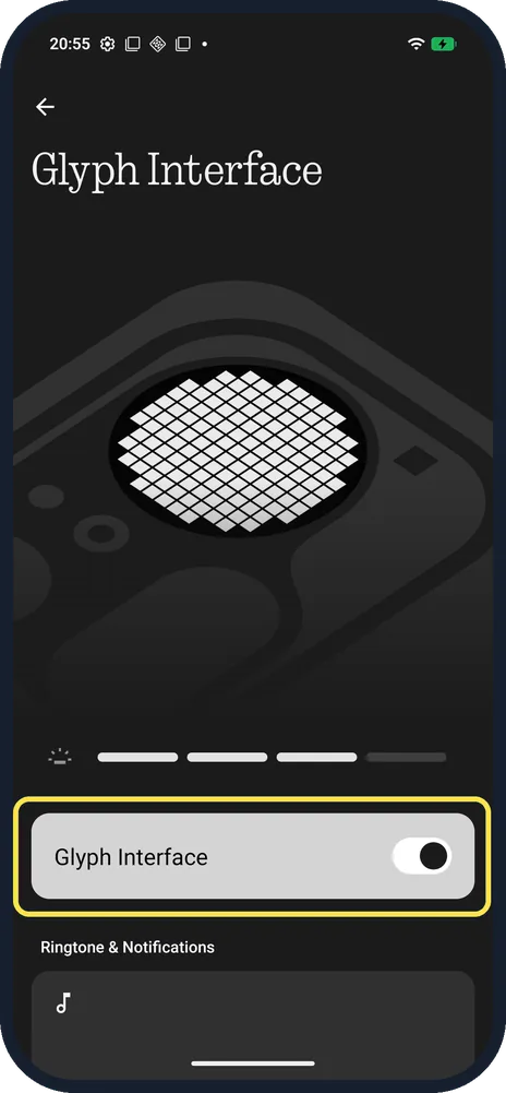 Android screenshot: Turn on the Glyph Interface switch
